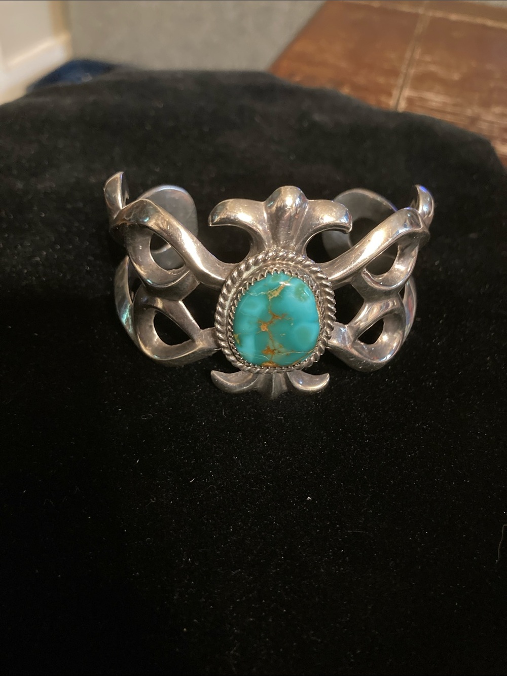 Wilson Begay sand cast turquoise cuff bracelet antique